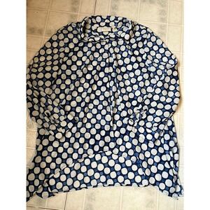 CHICO'S Blue Dot Hidden Placket Button Down  Blouse Size 3 XL Sharkbite hem